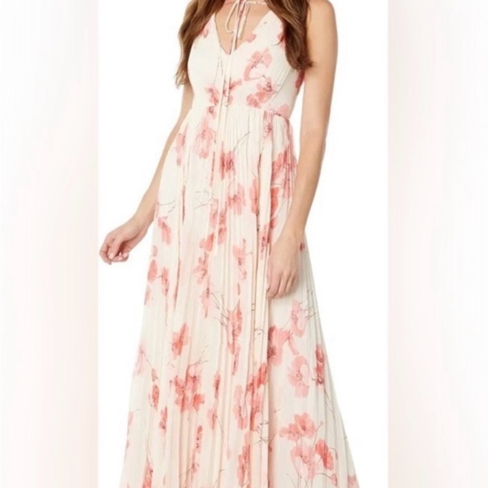 BCBGMAXAZRIA Women’s Pink Floral Sleeveless Maxi Gown